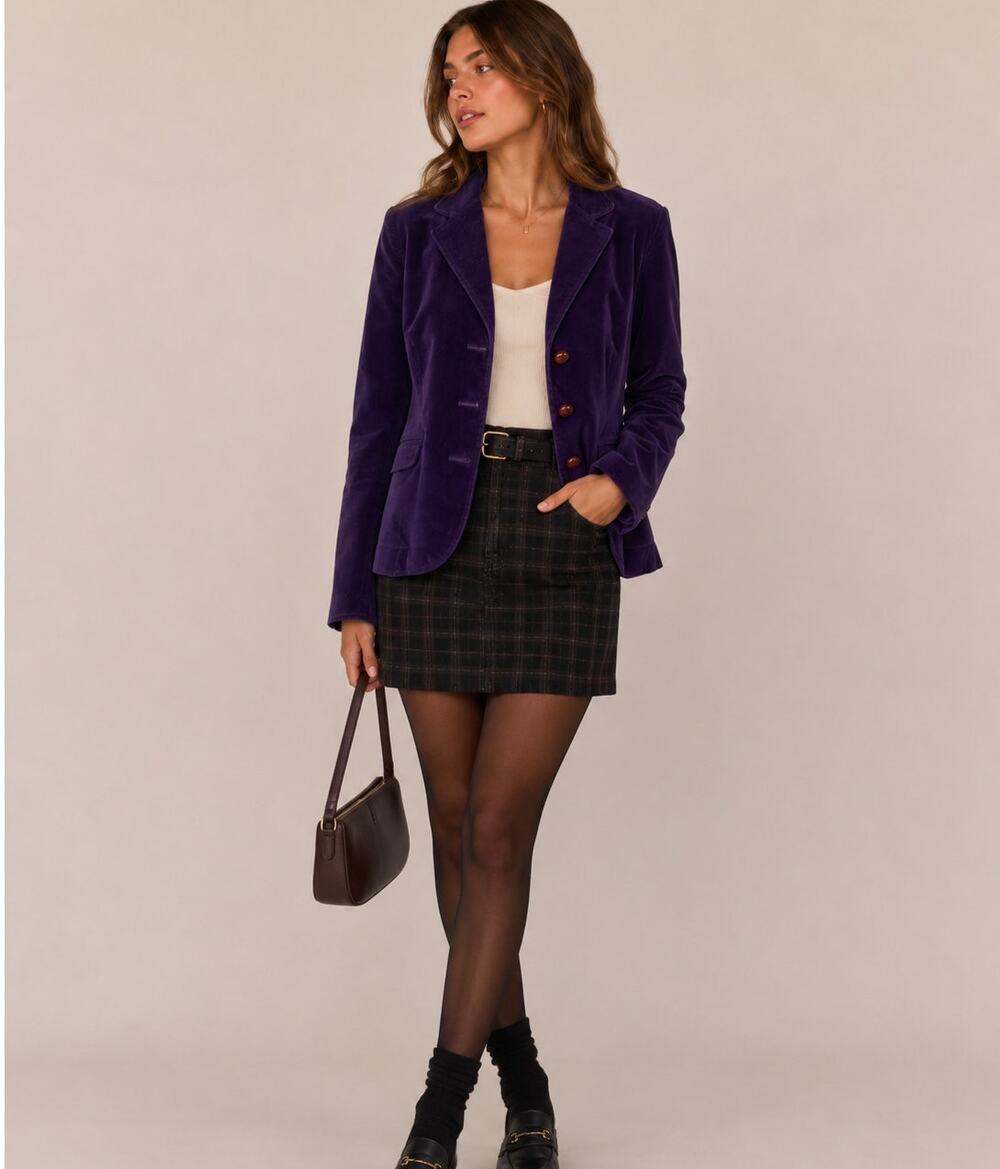 LL Bean Purple Velvet Blazer Jacket Womens 10 Preppy Classic Business Casual